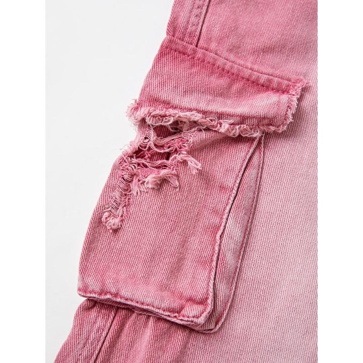 Pink High Waist Wide Leg Jeans with Vintage Accents