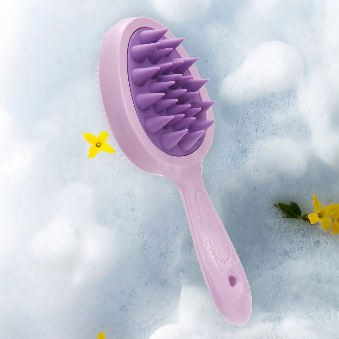 Double-Sided Silicone Scalp Massage Brush with Long Handle