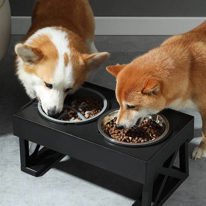 Adjustable Height Dog Bowl Stand with Slow Feeding Option - Suitable for Medium to Large Dogs