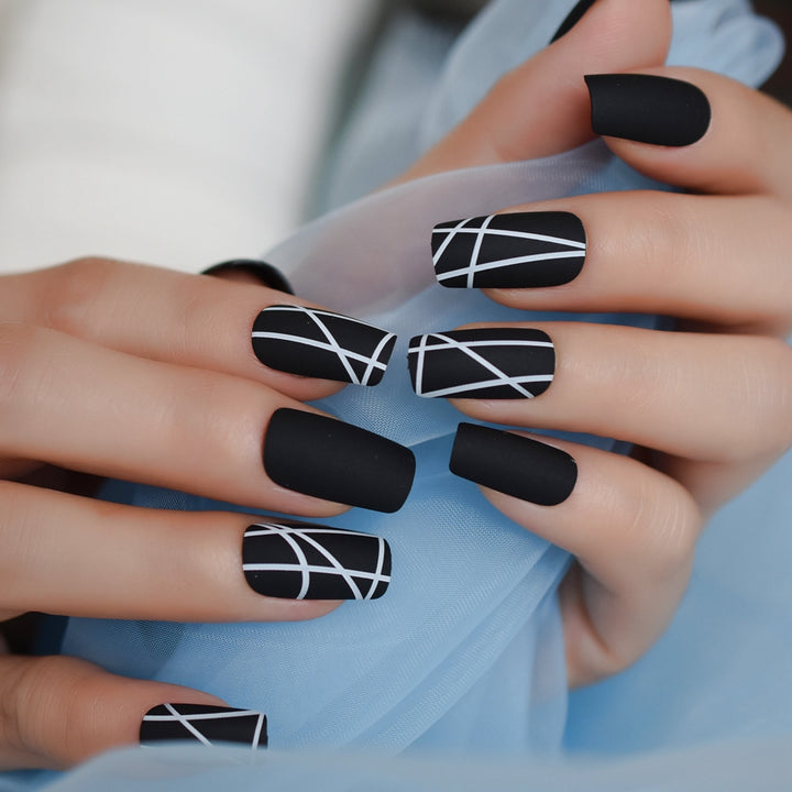 Matt Black Medium Square Fake Nails