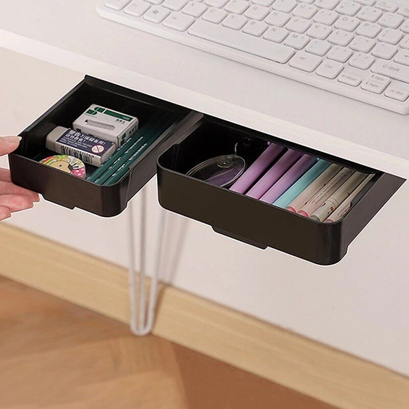 Compact Self-Adhesive Under Desk Storage Drawer