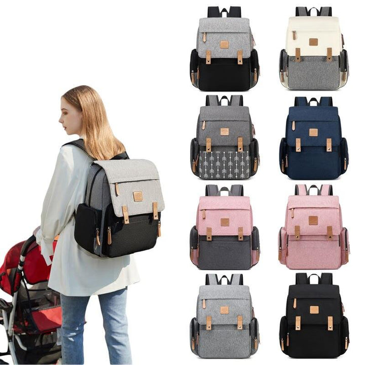 Luxury Leather Diaper Backpack with Stroller Hooks and Changing Mat