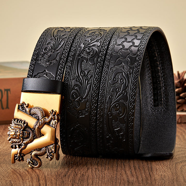 3.5CM Genuine Leather Belt with Stylish V Buckle