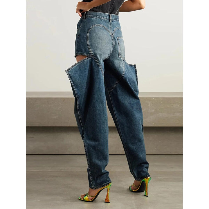 High-Waist Patchwork Denim Wide-Leg Jeans