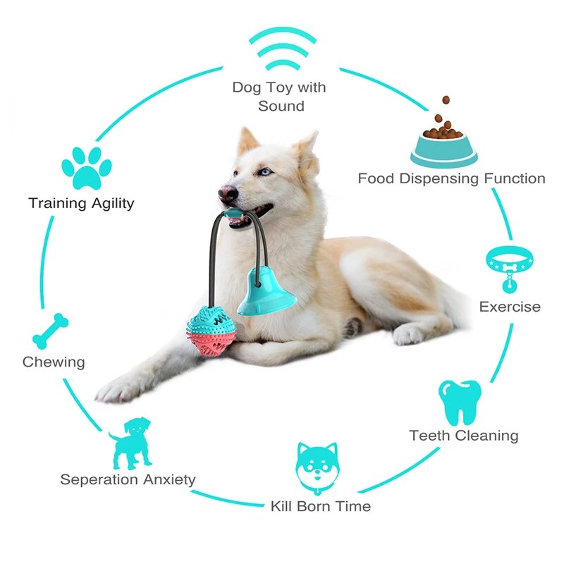 Interactive Chew Ball for Large Dogs: Suction Cup Rope Toy with Treat Dispenser & Dental Care