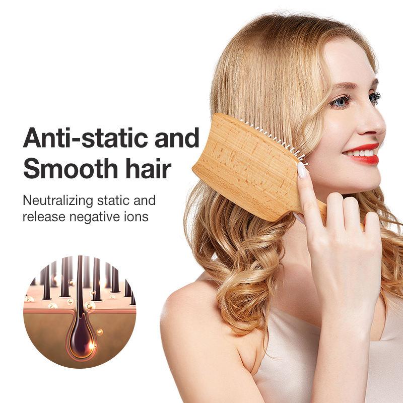 Natural Beech Wood Wide Board Massage Hairbrush