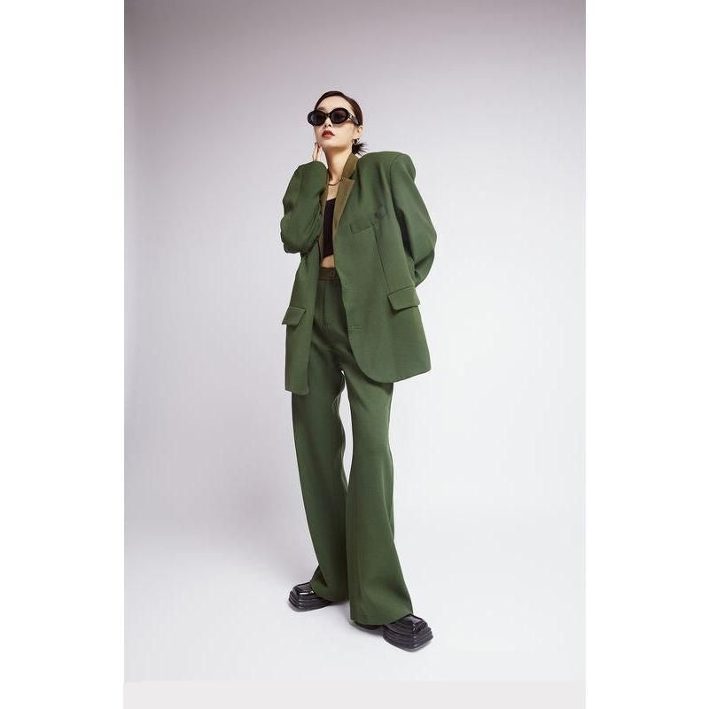 Women's Green Blazer and Loose Pants Suit