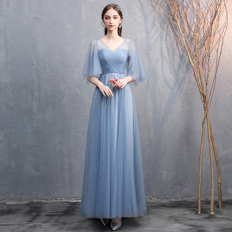 Women's Spring Gray-blue Off-shoulder Banquet Dress