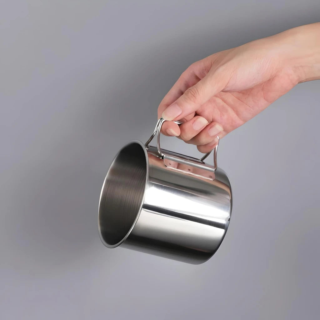 Stainless Steel Camping Mug with Carabiner and Foldable Handle