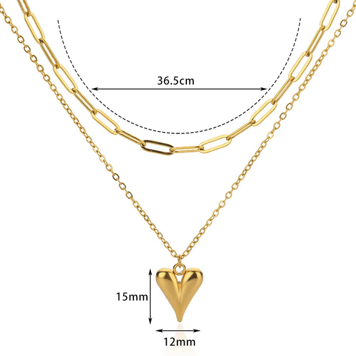 Romantic Double Layered Heart Chain Necklace