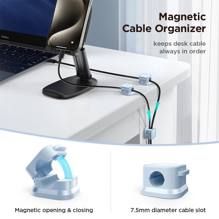 6-Pack Magnetic Cable Clips Organizer with Adjustable Cord Holder for Desk and Car