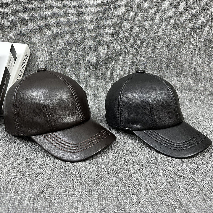 New All-matching Genuine Leather Baseball Cap Men