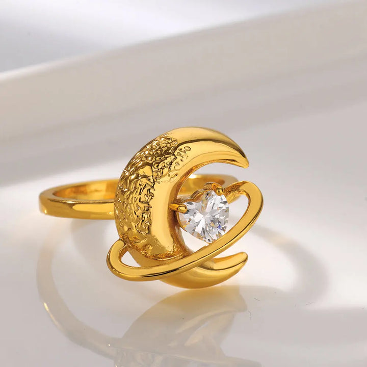 Gold Sun Moon Ring for Women