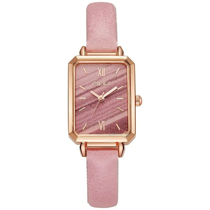 Elegant Square Dial Women's Watch with Leather Strap