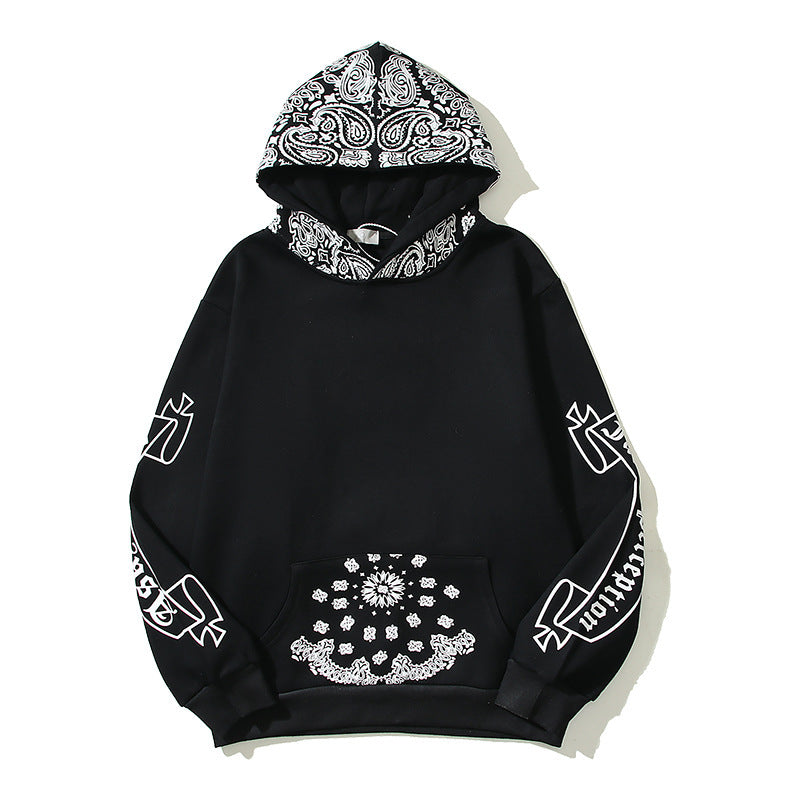 Full Printed Paisley Scroll Stitching Hoodie Sweater