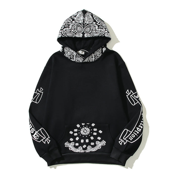 Full Printed Paisley Scroll Stitching Hoodie Sweater