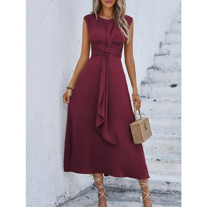 Solid Color Waist Tight Tied Dress Women