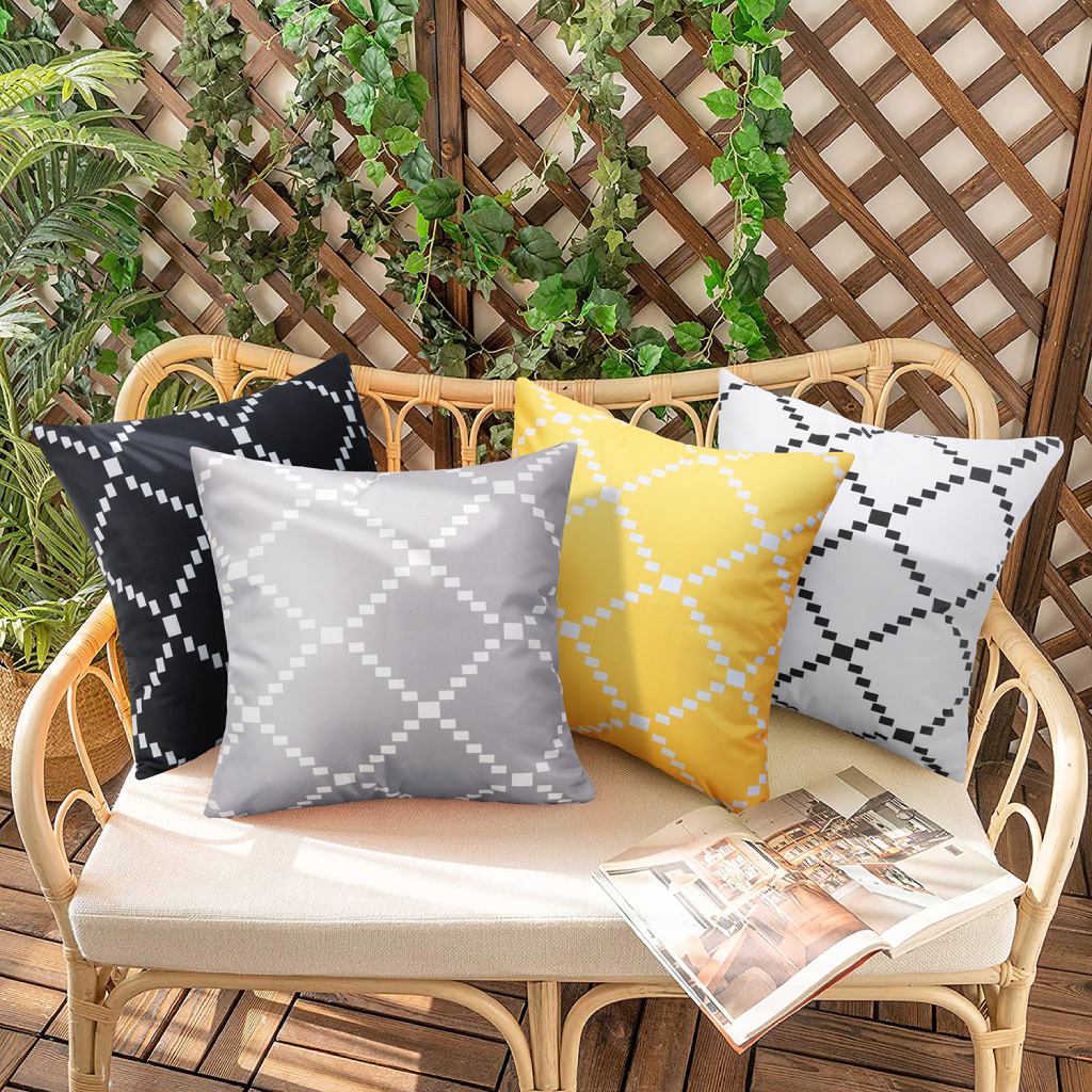 Boho Waterproof Geometric Throw Pillow Covers for Outdoor and Indoor Use