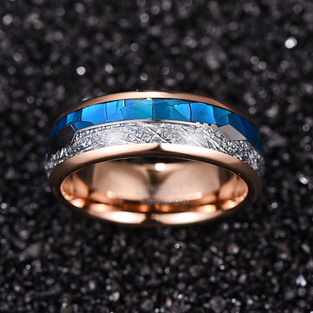 Fashion Blue Shell Men's Tungsten Steel Ring