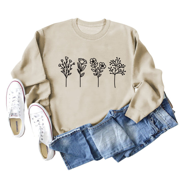 Four Flowers Printed Casual Long Sleeve Sweatshirt