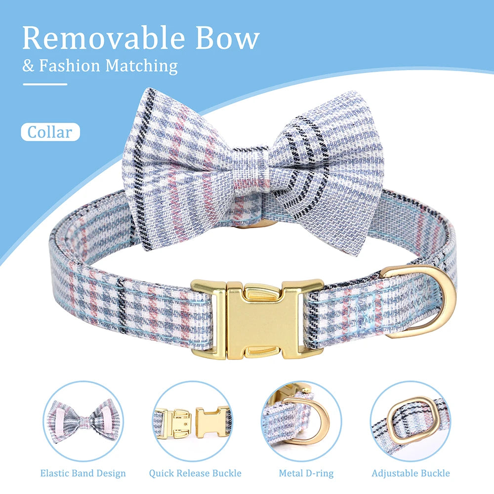 Fashion Dog Collar Harness Leash Set with Bowtie