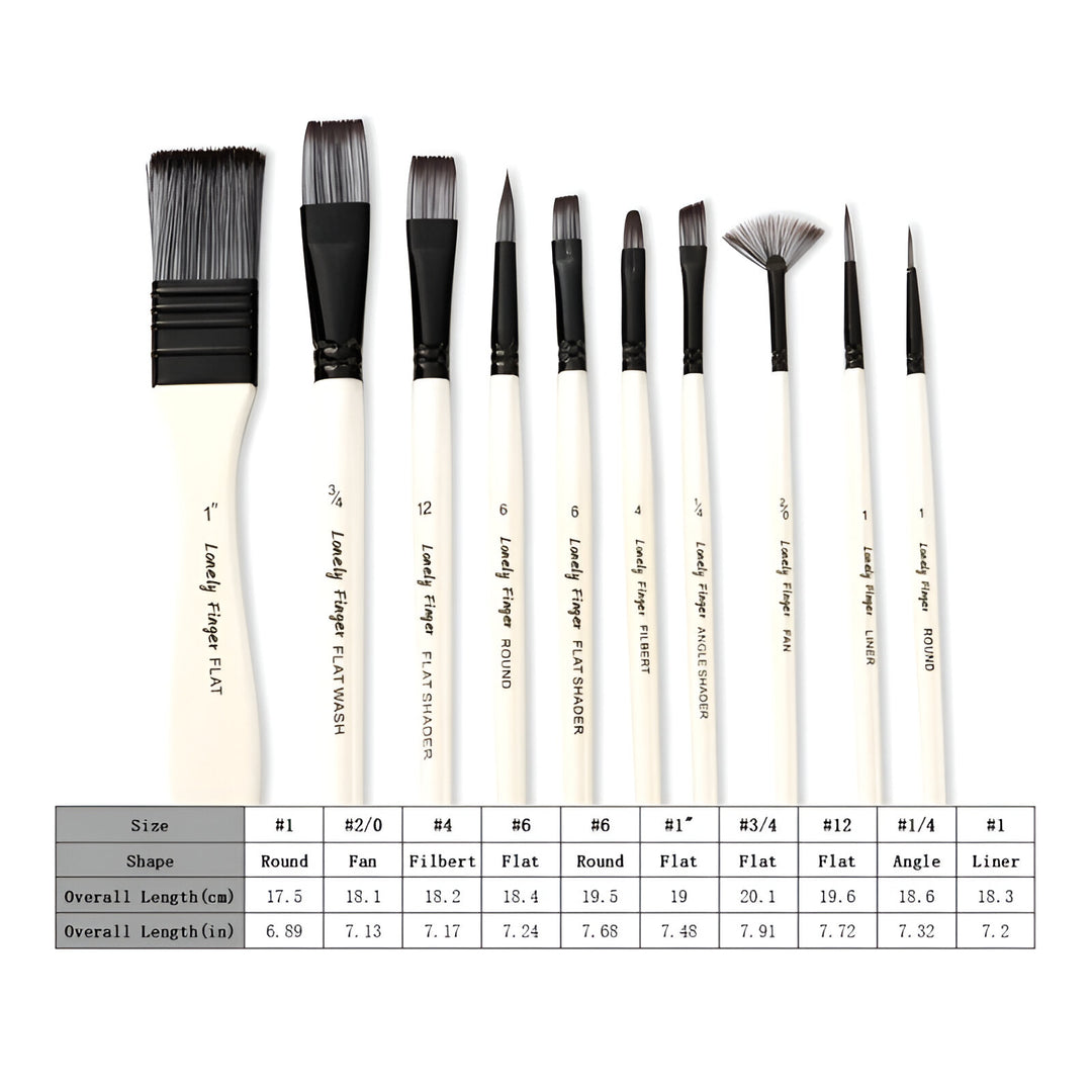 10pcs Paint Brush Set with Cloth Bag for Acrylic, Watercolor, Oil, and Gouache Painting