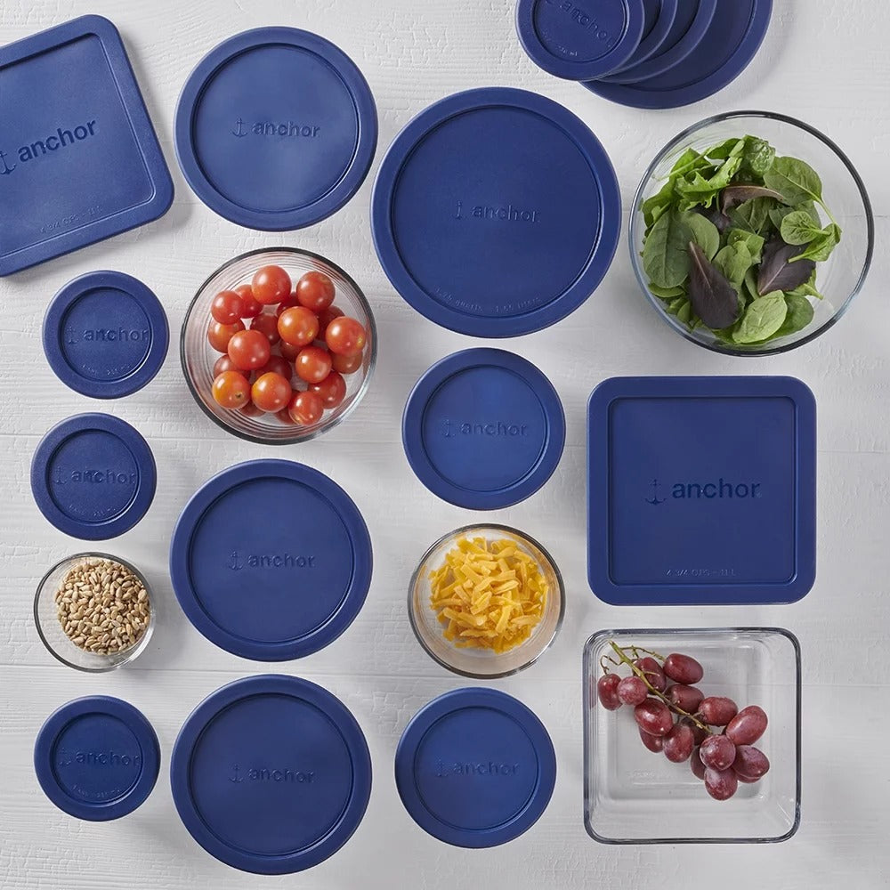 30-Piece Glass Food Storage Set with Navy Lids