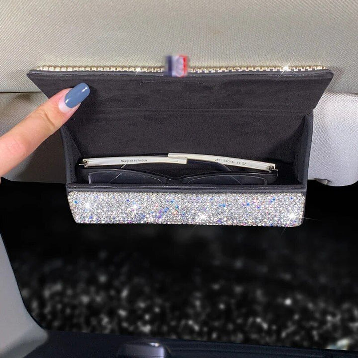 Luxurious Crystal Rhinestone Suede Leather Car Glasses Case