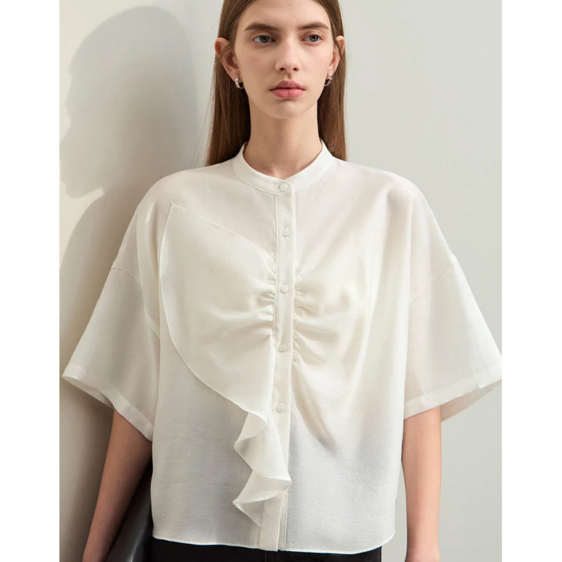 Summer Asymmetrical Stand-up Collar Blouse