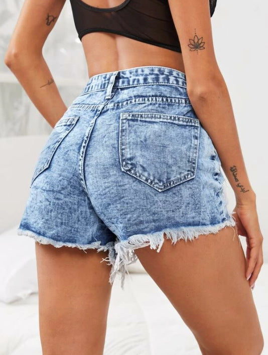 Women's Fashion Casual High Waist Ripped Denim Shorts