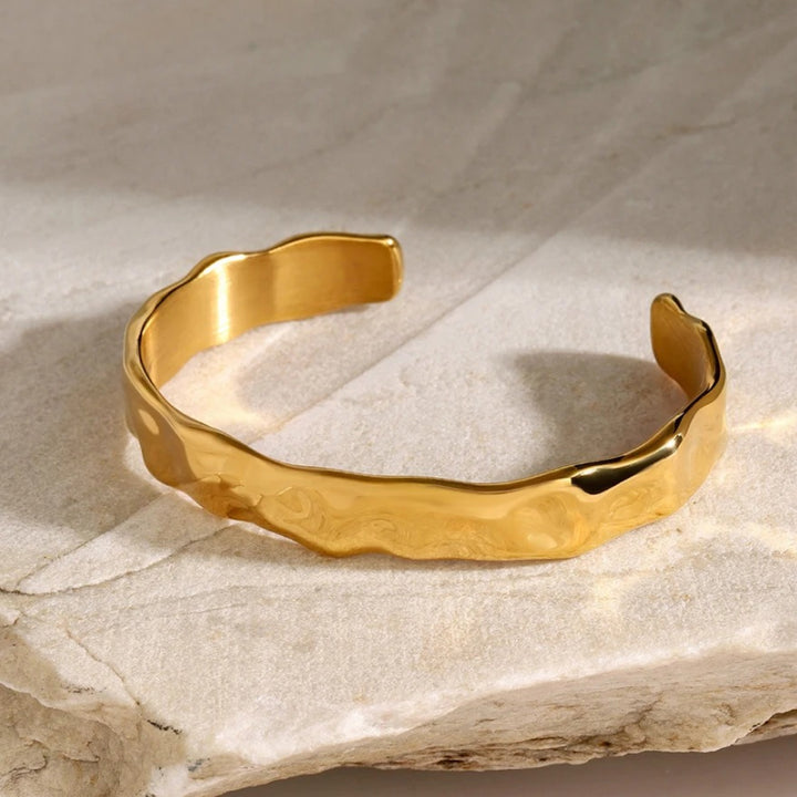 Waterproof Wide Cuff Bracelet in 18K PVD Gold Stainless Steel