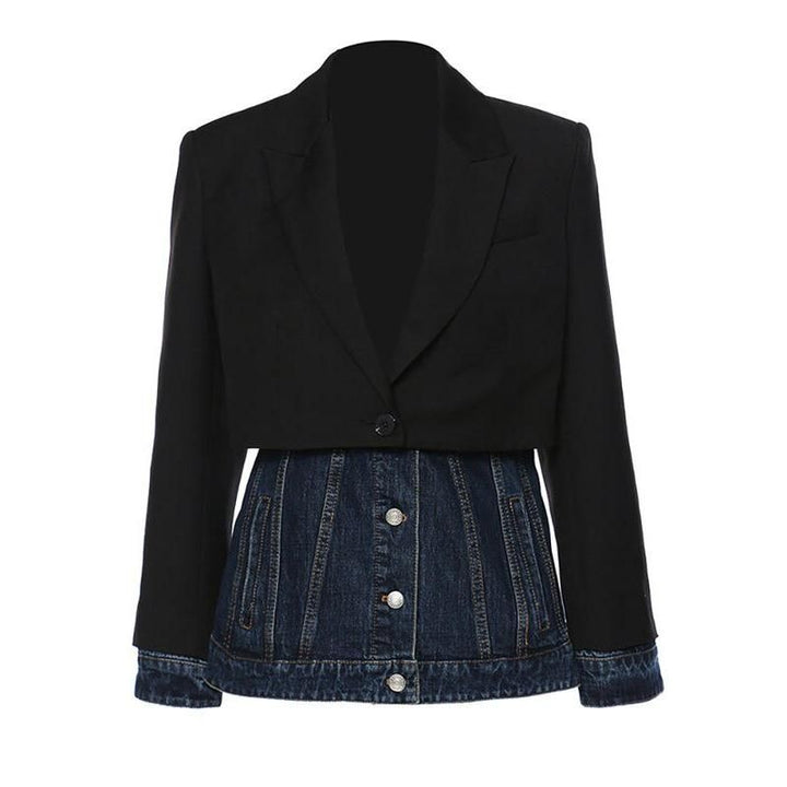 Autumn Patchwork Denim Blazer for Women