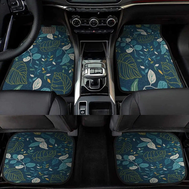 Universal Blue Floral Print Car Floor Mats Set