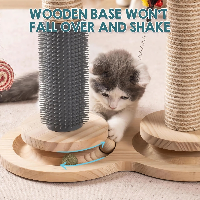 Natural Sisal Scratcher with Self-Groomer & Play Perch