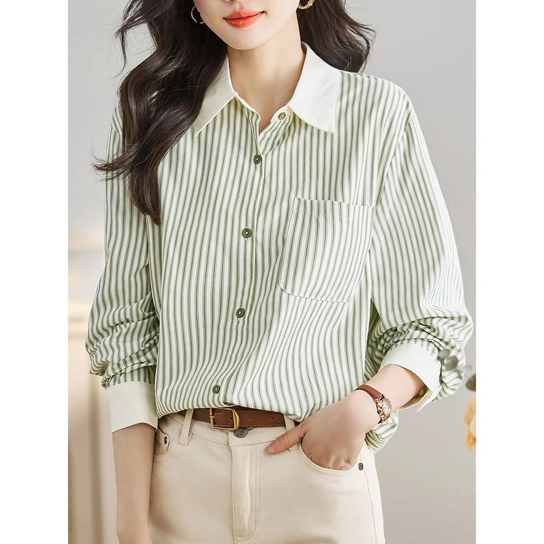 Elegant Green Striped Chiffon Blouse for Women