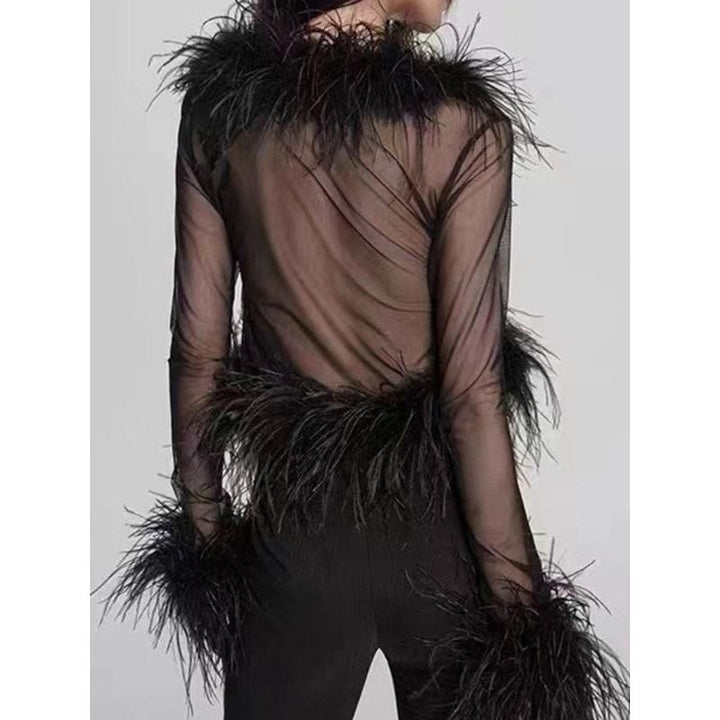 Women's Deep V-Neck Lacing Strap Cardigan with Feather Sleeves