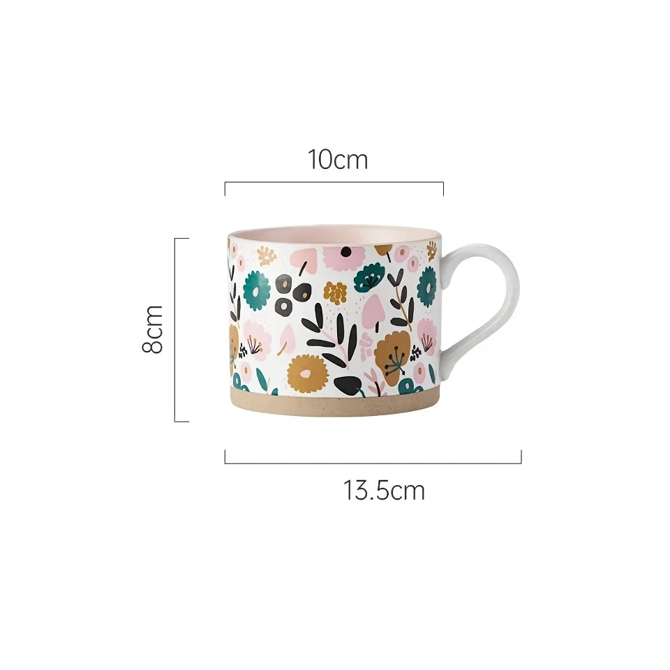 Nordic Painted Flowers Ceramic Mug – 400ml Coffee, Tea, and Breakfast Cup