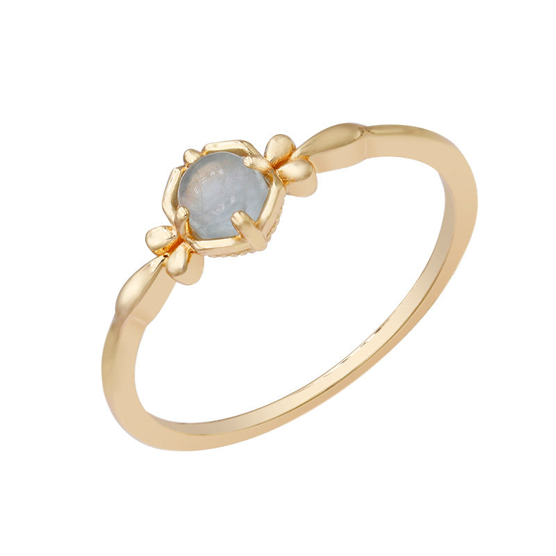 Natural Aquamarine Sterling Silver 925 Gold Plated Thin Ring