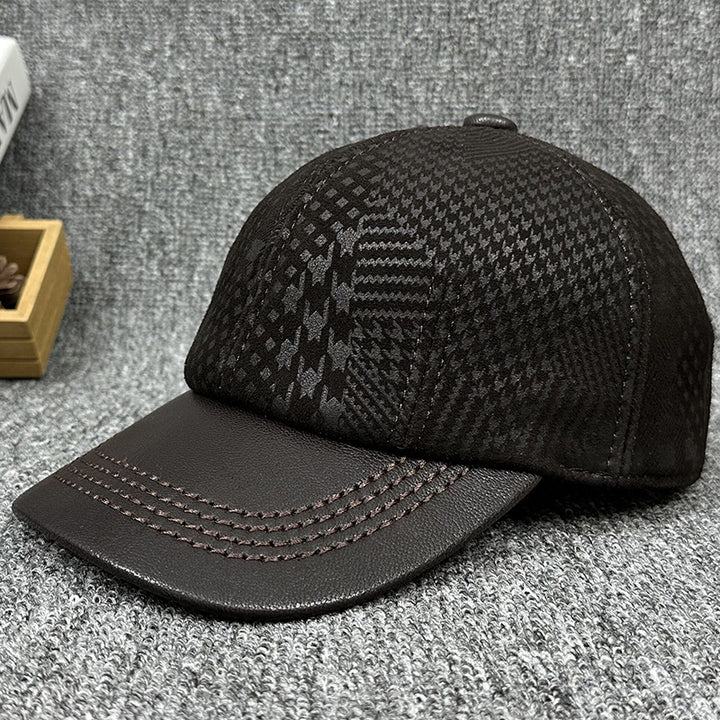 New All-matching Genuine Leather Baseball Cap Men