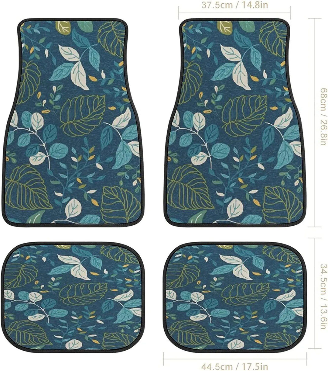 Universal Blue Floral Print Car Floor Mats Set