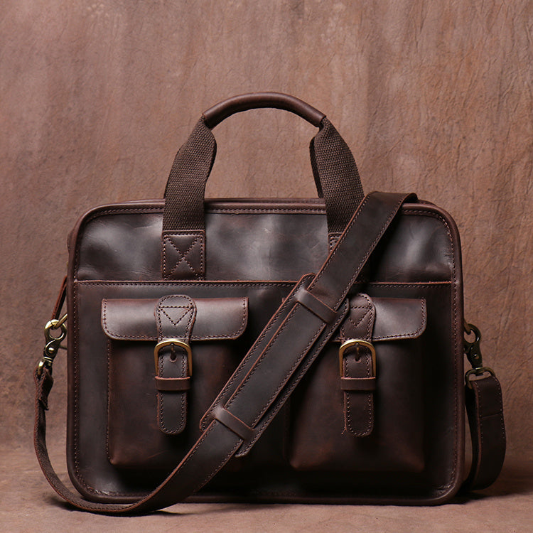 Men's Retro Handmade First Layer Cowhide Portable Briefcase