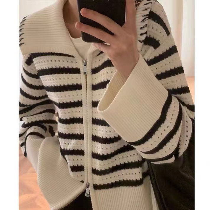 Women's striped knitted cardigan sweater