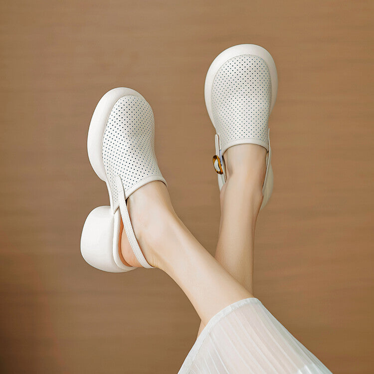 Summer Elegance Round Toe Platform Heels with Hollow-Out Design