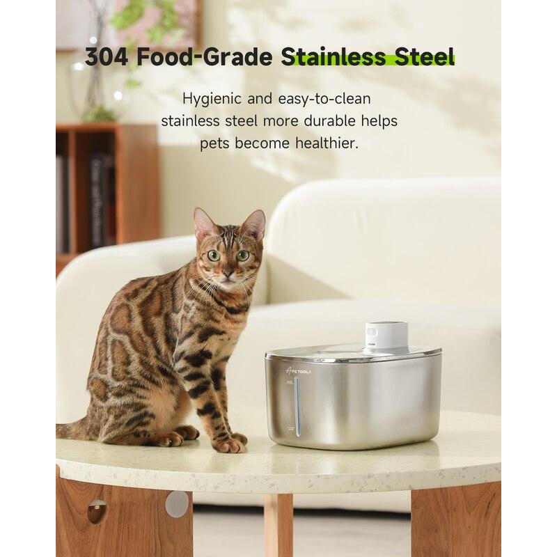 4L Stainless Steel Wireless Pet Water Fountain with Motion Sensor