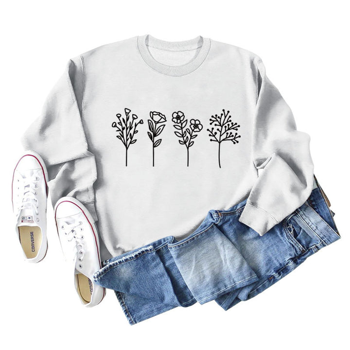 Four Flowers Printed Casual Long Sleeve Sweatshirt