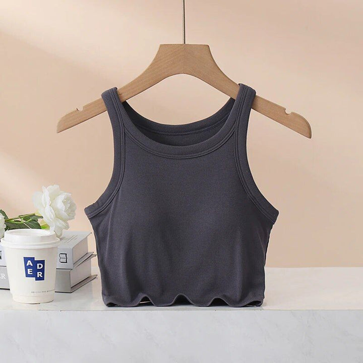 Elegant Ribbed Camisole Crop Top with Built-In Padding