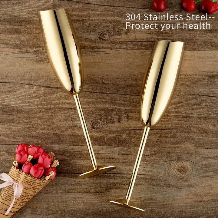 2 Pcs Stainless Steel Tall Champagne & Martini Glass Set for Cold Drinks