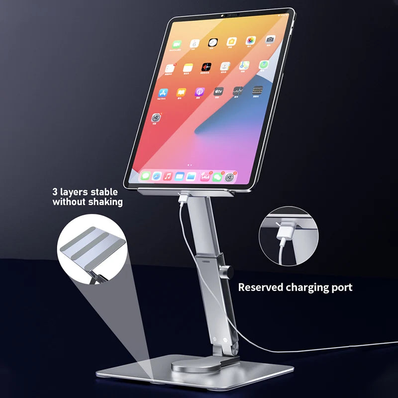 360° Rotating Aluminum Tablet Stand - Adjustable & Foldable Desk Holder for 4-14" Devices