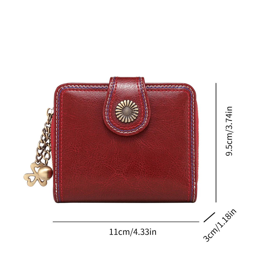 Women’s Small Leather Bifold Wallet with Zipper Pocket