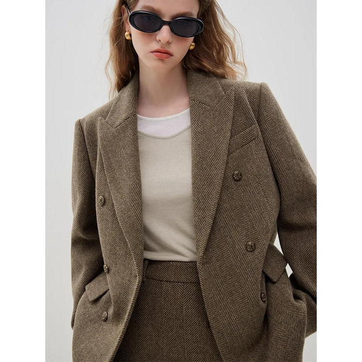 Elegant Wool Blazer Skirt Set for Women